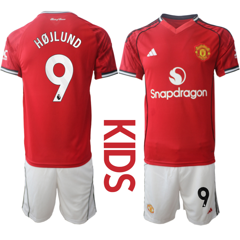 Youth 2025-2026 Club Manchester United home Red #9 Soccer Jersey